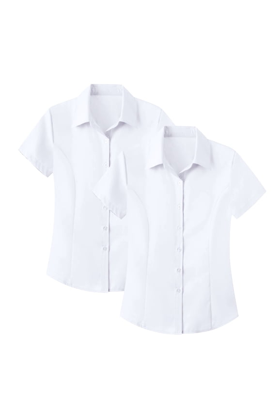 Basic T Shirts for Women 2 Pack JIANLAI Women's Anti Wrinkle Professional Business Blouse Short Sleeve Interview Formal Top Non Stretch Shirt for Office (S-5XL) A