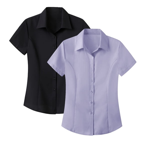 Basic T Shirts for Women 2 Pack JIANLAI Women's Anti Wrinkle Professional Business Blouse Short Sleeve Interview Formal Top Non Stretch Shirt for Office (S-5XL) L