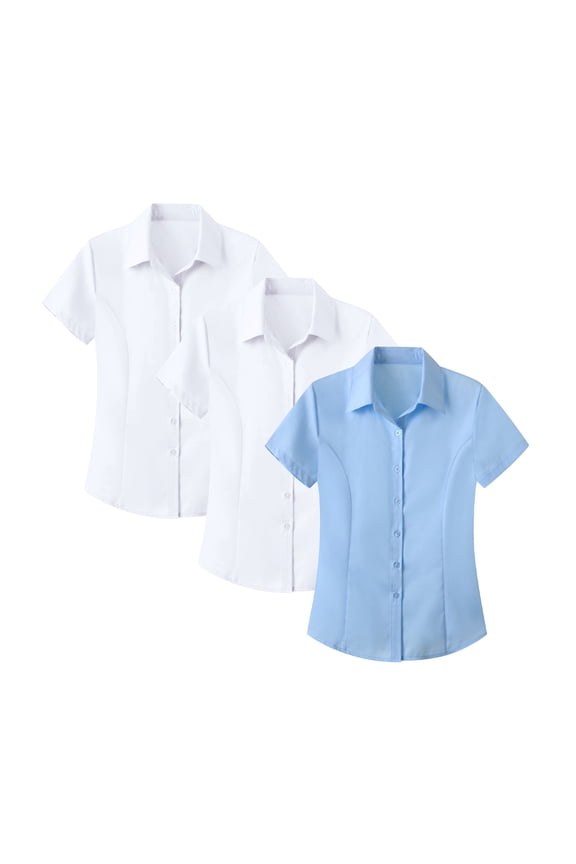 Basic T Shirts for Women 3 Pack JIANLAI Women's Anti Wrinkle Professional Business Blouse Short Sleeve Interview Formal Top Non Stretch Shirt for Office (S-5XL) D