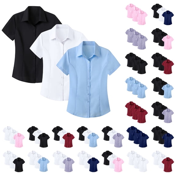 Basic T Shirts for Women 3 Pack JIANLAI Women's Anti Wrinkle Professional Business Blouse Short Sleeve Interview Formal Top Non Stretch Shirt for Office (S-5XL) A