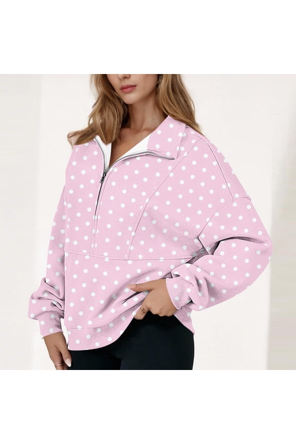 Basic T Shirts for Women Oversized Blouses V-Neck Long Sleeve Workout Clothes Breathable Loose Fit Polka Dots Casual Tunic Blouses Dress Shirts for Women