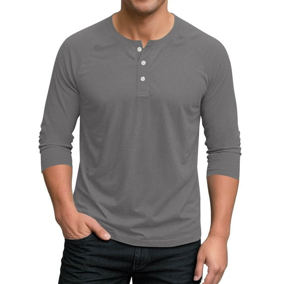 Basic T Shirts for Men Casual 3/4 Sleeve Button Crewneck Tees Tops Men Pullover Solid Color Loose Comfort Loungewear Athletic Workout Tshirts Shirt