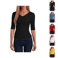 thumbnail image 1 of Basic T Shirts for Women 2025 Half Sleeve V Neck Slim Fit Comfortable Plain Tshirt Soft Tees Womens T Shirts, 1 of 5