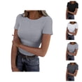 thumbnail image 1 of Basic T Shirts for Women 2026 Summer Short Sleeve Crewneck Ribbed Slim Fit Plain Tshirt Undershirts, 1 of 5