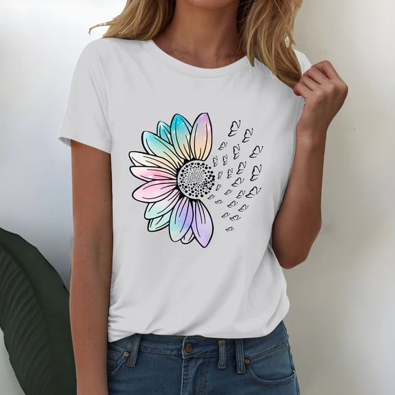 Basic T Shirts for Women Everyday Casual Loose Fit Summer Short Sleeve