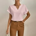 thumbnail image 1 of Basic T Shirts for Women Ladies Summer Casual Roll Short Sleeve V-Neck Solid Color Blouse Women's Shirt, 1 of 7