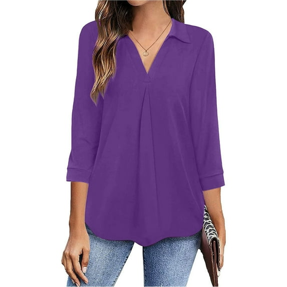 Basic T Shirts for Women Summer Temperament Chiffon Women's Loose V-neck Three-quarter Sleeve Solid Color Shirt Top
