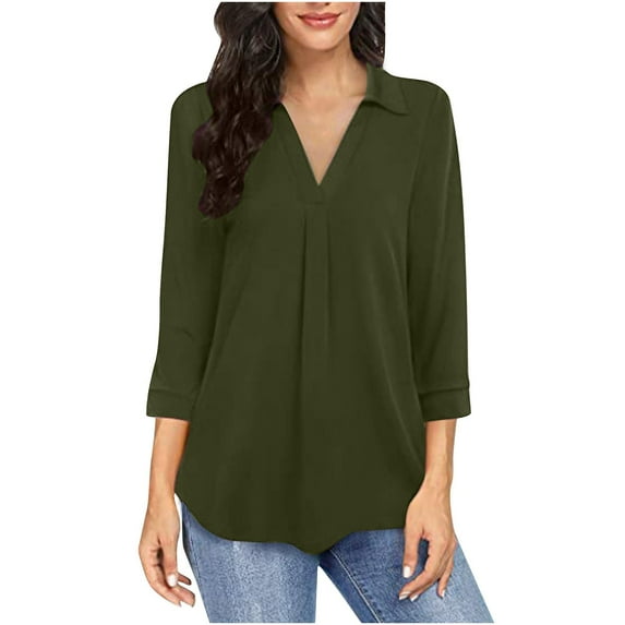 Basic T Shirts for Women Summer Temperament Chiffon Women's Loose V-neck Three-quarter Sleeve Solid Color Shirt Top