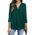 thumbnail image 1 of Basic T Shirts for Women Summer Temperament Chiffon Women's Loose V-neck Three-quarter Sleeve Solid Color Shirt Top, 1 of 7