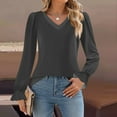 thumbnail image 1 of Basic T Shirts for Women Women's Daily Casual Long-sleeved Striped Printed v-neck Top, 1 of 6