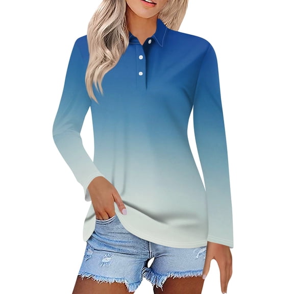 Basic T Shirts for Women Women's Fashion Casual Lapel Long Sleeve Print Shirt Women's Button Up Tops