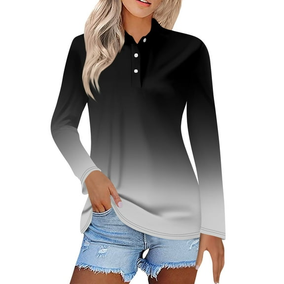 Basic T Shirts for Women Women's Fashion Casual Lapel Long Sleeve Print Shirt Women's Button Up Tops