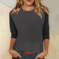 thumbnail image 1 of Basic T Shirts for Women Women's Fashion Casual Loose Regular 3/4 Sleeve Colored Round Neck Top, 1 of 5
