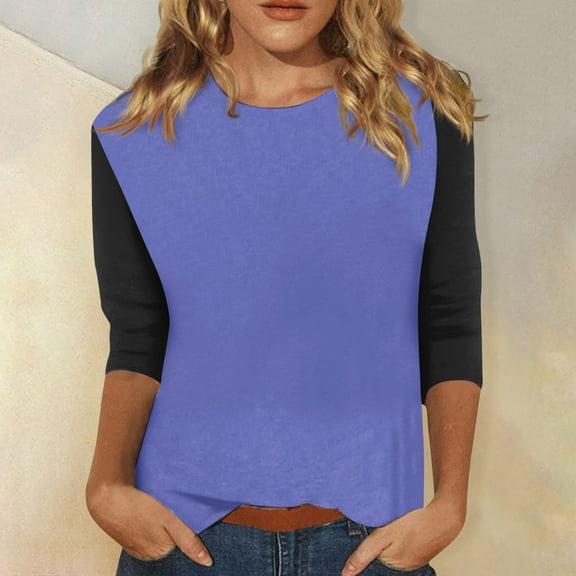 Basic T Shirts for Women Women's Fashion Casual Loose Regular 3/4 Sleeve Colored Round Neck Top
