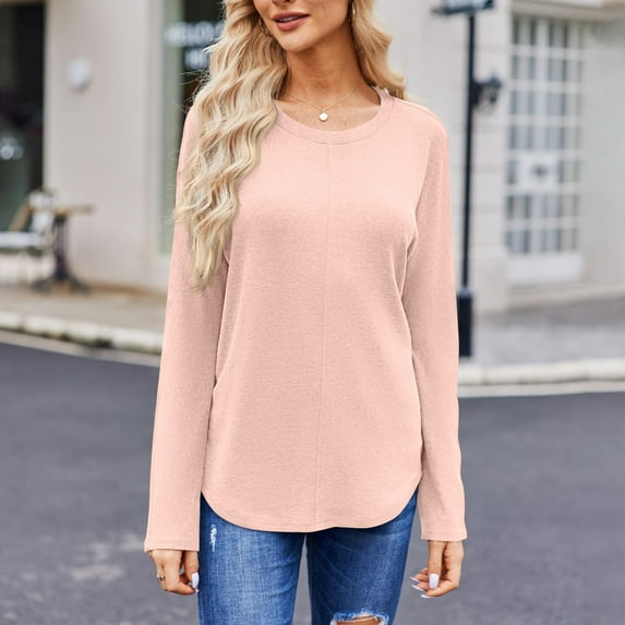 Basic T Shirts for Women Women's Fashion Solid Color Round Neck Long Sleeve T-shirt Casual Autumn Tops