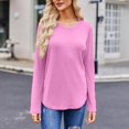 thumbnail image 1 of Basic T Shirts for Women Women's Fashion Solid Color Round Neck Long Sleeve T-shirt Casual Autumn Tops, 1 of 7