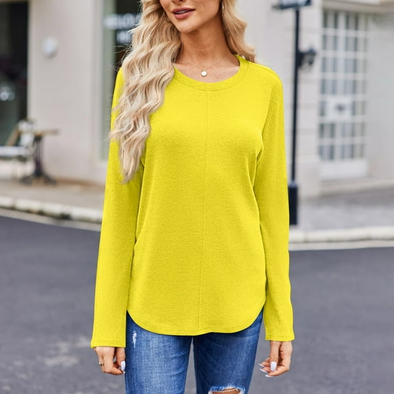 Basic T Shirts for Women Women's Fashion Solid Color Round Neck Long Sleeve T-shirt Casual Autumn Tops