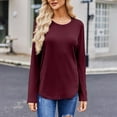 thumbnail image 1 of Basic T Shirts for Women Women's Fashion Solid Color Round Neck Long Sleeve T-shirt Casual Autumn Tops, 1 of 7