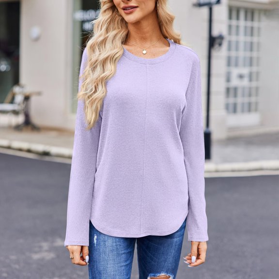 Basic T Shirts for Women Women's Fashion Solid Color Round Neck Long Sleeve T-shirt Casual Autumn Tops