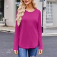 thumbnail image 1 of Basic T Shirts for Women Women's Fashion Solid Color Round Neck Long Sleeve T-shirt Casual Autumn Tops, 1 of 7