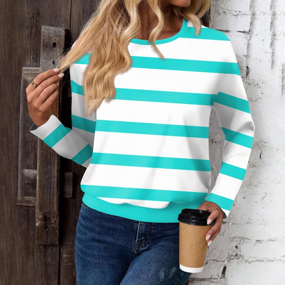 Basic T Shirts for Women Women's Fashionable Casual Long Sleeved Printed Off Shoulder Round Neck Top