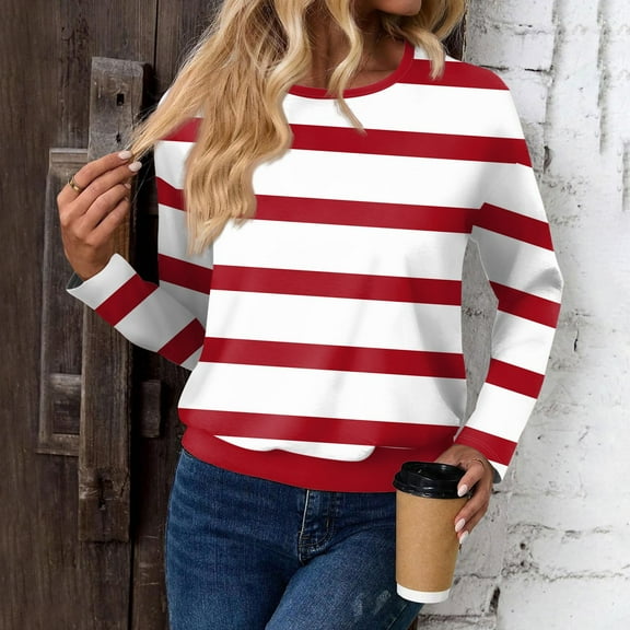 Basic T Shirts for Women Women's Fashionable Casual Long Sleeved Printed Off Shoulder Round Neck Top