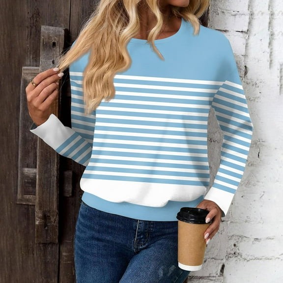 Basic T Shirts for Women Women's Fashionable Casual Long Sleeved Printed Off Shoulder Round Neck Top