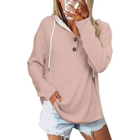 Basic T Shirts for Women Women's Fashionable Casual Long Sleeved Solid Color Shoulder Hooded Top