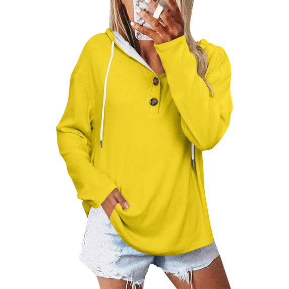 Basic T Shirts for Women Women's Fashionable Casual Long Sleeved Solid Color Shoulder Hooded Top