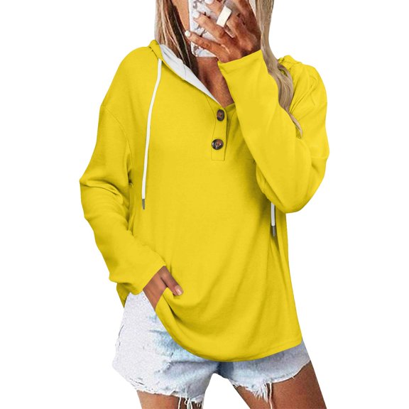 Basic T Shirts for Women Women's Fashionable Casual Long Sleeved Solid Color Shoulder Hooded Top