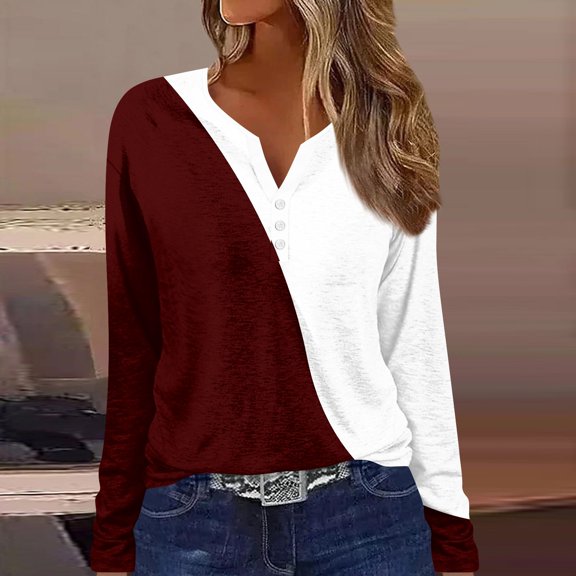 Basic T Shirts for Women Women's T Shirt Tee Button Print Long Sleeve Daily Weekend Fashion Basic V-Neck Regular Top