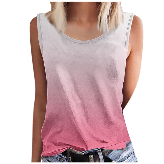 Basic Tank Tops For Women Sevevn Women's Fashion Summer Printed Round-Neck Sleeveless Tank Top Loose Tank Tops For Women