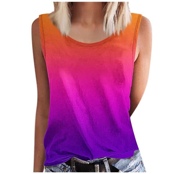 Basic Tank Tops For Women Sevevn Women's Fashion Summer Printed Round-Neck Sleeveless Tank Top Loose Tank Tops For Women