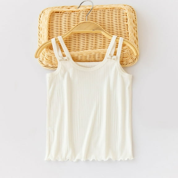 Basic Tank Tops for Teen Girls Sleeveless Spaghetti Strap Cotton Camisoles Size 3-14 Toddlers Kids Casual Solid Pullover Undershirts Vests