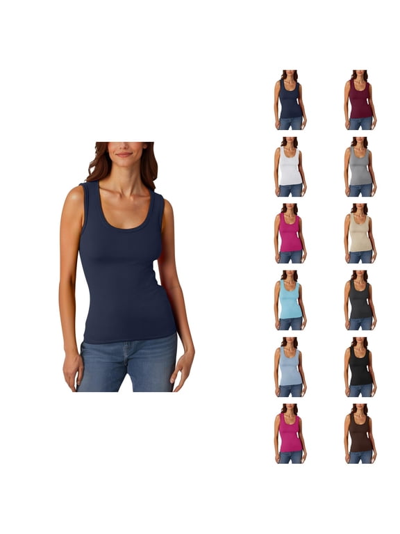 Basic Tank Tops for Women Scoop Neck Stretchy Ribbed Casual Plain Fitted Sleeveless Shirt Summer Outfits