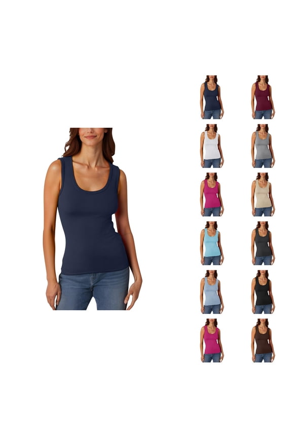Basic Tank Tops for Women Scoop Neck Stretchy Ribbed Casual Plain Fitted Sleeveless Shirt Summer Outfits