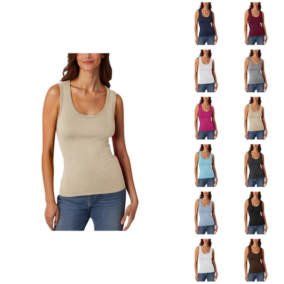 Basic Tank Tops for Women Scoop Neck Stretchy Ribbed Casual Plain Fitted Sleeveless Shirt Summer Outfits