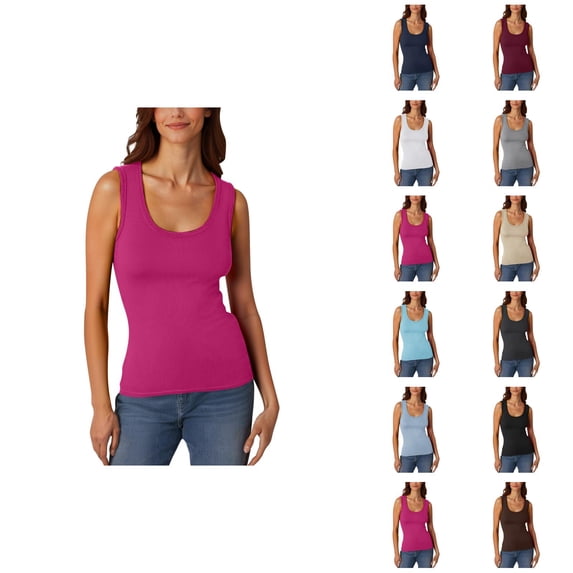 Basic Tank Tops for Women Scoop Neck Stretchy Ribbed Casual Plain Fitted Sleeveless Shirt Summer Outfits
