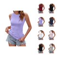 thumbnail image 1 of Basic Tank Tops for Women Stretchy Ribbed Crewneck Fitted Sleeveless Shirt Base Layer Summer Outfits, 1 of 4