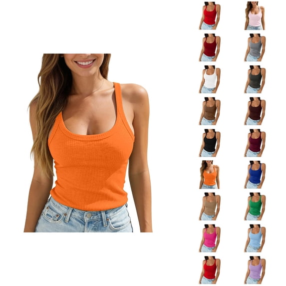 Basic Tank Tops for Women Stretchy Ribbed U Neck Fitted Casual Plain Sleeveless Shirt Summer Outfits