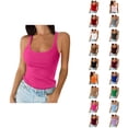 thumbnail image 1 of Basic Tank Tops for Women Stretchy Ribbed U Neck Fitted Casual Plain Sleeveless Shirt Summer Outfits, 1 of 6
