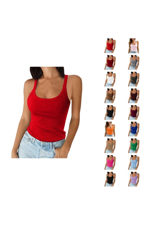 Basic Tank Tops for Women Stretchy Ribbed U Neck Fitted Casual Plain Sleeveless Shirt Summer Outfits