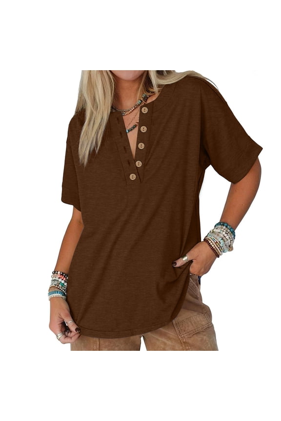 Basic Tees For Women, Tropical Office-To-Beach Transition Blouses Wrinkle-Free Polyester Vacation Shirts Lightweight Button-Up Tops Cruises Oversized Fit Hawaiian Casual Wear Brown