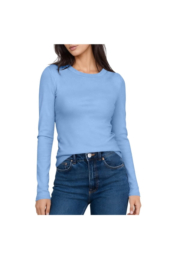 Basic Tees for Women - Crew Neck Slim Fit Tight T Shirts Cute Y2K Trendy Crop Tops Clothes for Casual Fall