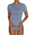 thumbnail image 1 of Basic Tees for Women Short Sleeve Slim Fit Crop Top Going Out Tight-Shirts Summer Clothing Tops Dark Blue S, 1 of 9