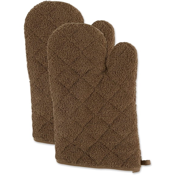 Basic Terry Collection 100% Cotton Quilted, Oven Mitt, Brown, 2 Piece