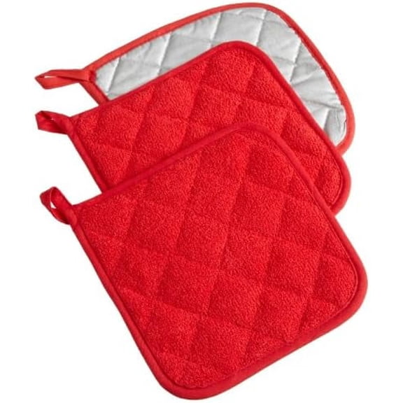 Basic Terry Collection Quilted 100% Cotton, Potholder, Black, 3 Piece