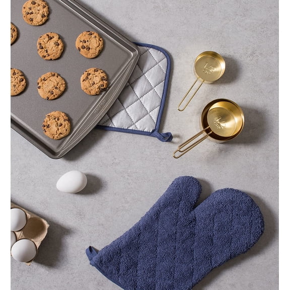 Basic Terry Collection Quilted 100% Cotton, Potholder, French Blue, 3 Piece