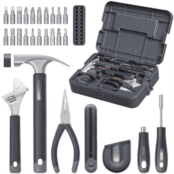Basic Tool Kit for Home & Apartment, Compact Lightweight Tool Set for Beginners & Renters, Essential Tools for Quick Repairs with Screwdriver, Wrench & Hammer$$Tools & Hardware Other