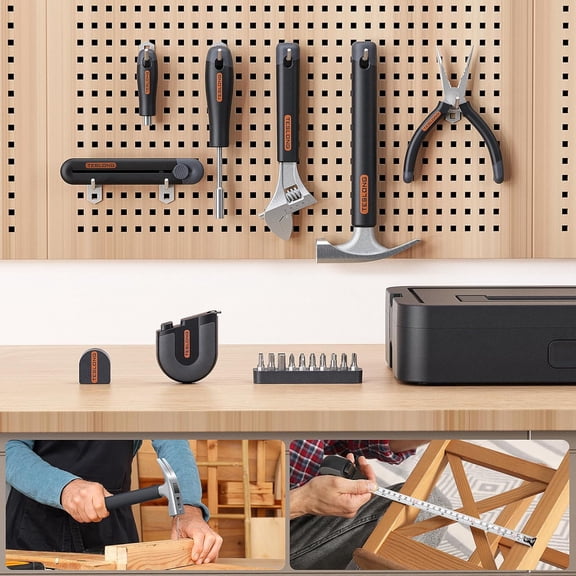 Basic Tool Kit for Home & Apartment, Compact Lightweight Tool Set for Beginners & Renters, Essential Tools for Quick Repairs with Screwdriver, Wrench & Hammer
